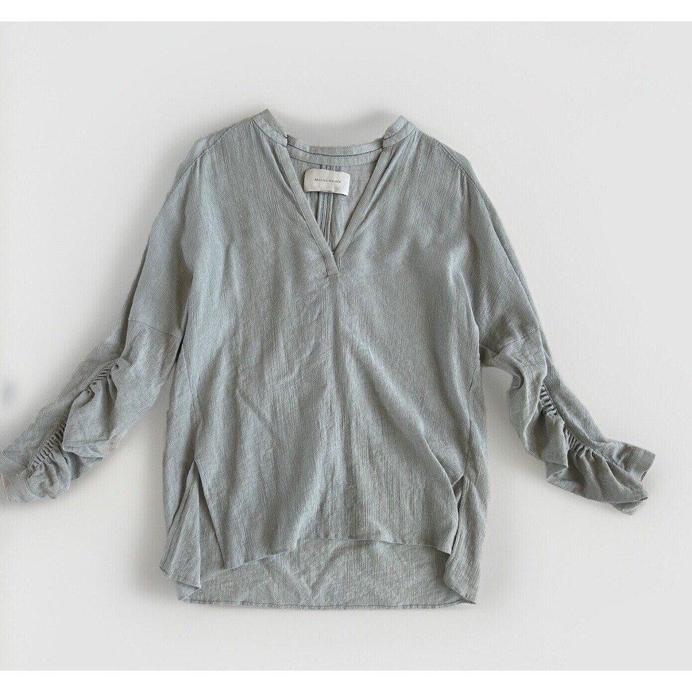 Brochu Walker Women's S Top Blouse Shirt Textured‎ Gray Ruched Sleeves Lagenlook
